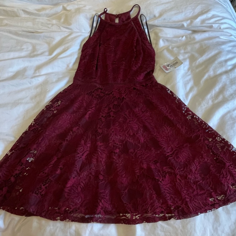 Gorgeous deep red lace formal dress.